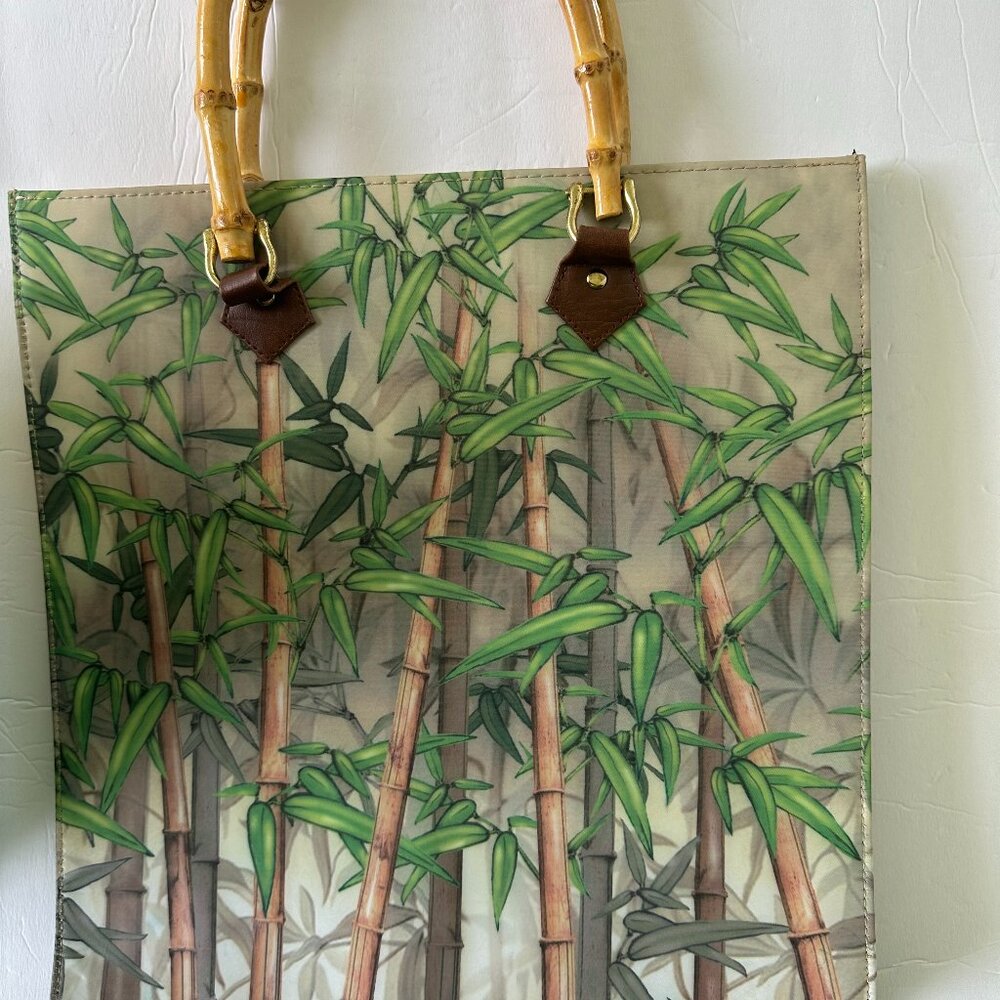 Galleria Enterprises Jungle Trees Leaves Tote Overnight Bag bamboo handles